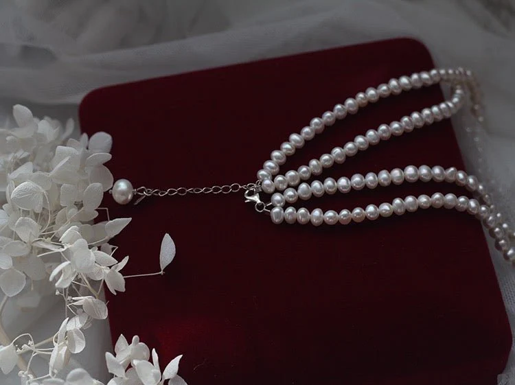 Vintage Style Regency Era Double Strand Pearl Necklace with Moonstone  Freshwater Seedless - Victorian Choker - Image 7