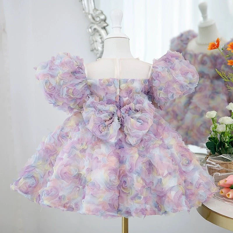 Whimsical Pastel Floral Princess Dress -  Flower Girl Dress with Pearl Accents – Plus Size - Image 3