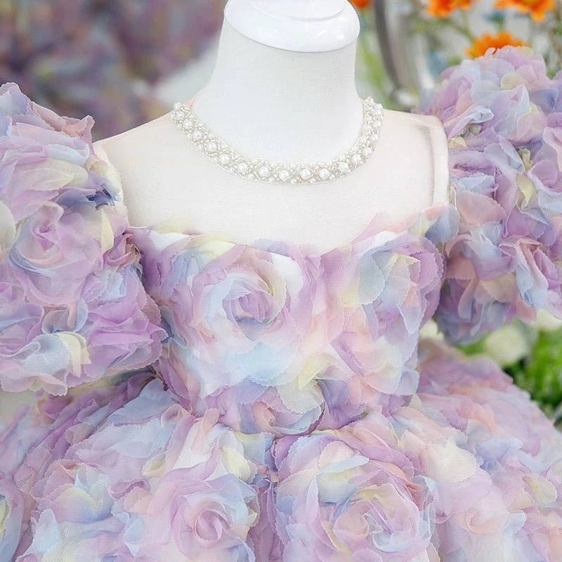 Whimsical Pastel Floral Princess Dress -  Flower Girl Dress with Pearl Accents – Plus Size - Image 4