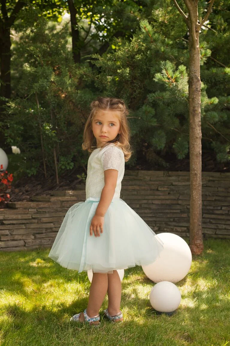 White and Mint Tulle Plus Size Toddler Girl’s Dress – Millie Summer Party Gown with Bead Embroidery and Bow for Special Occasions - Image 4
