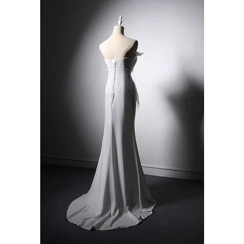 White Boho Style Satin Mermaid Wedding Dress - Plus Size - Image 3