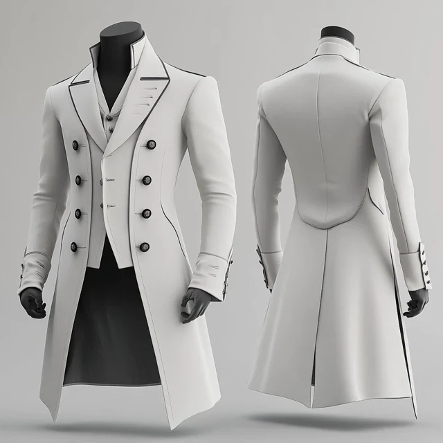 White Regency Tailcoat with Black Trim - Bridgerton-Inspired Men's Formal Jacket Plus Size - Image 3