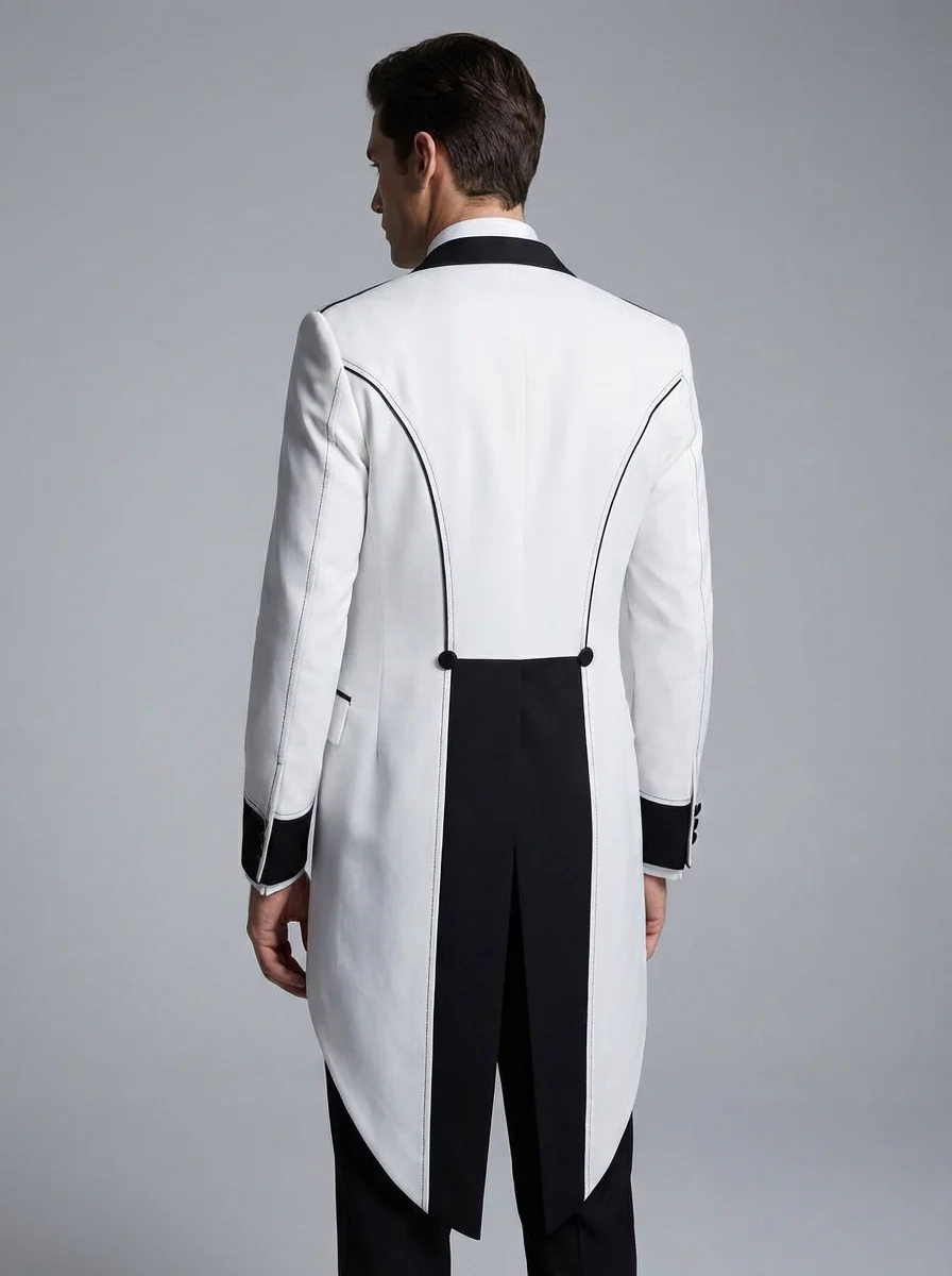 White Regency Tailcoat with Black Trim - Bridgerton-Inspired Men's Formal Jacket Plus Size - Image 4