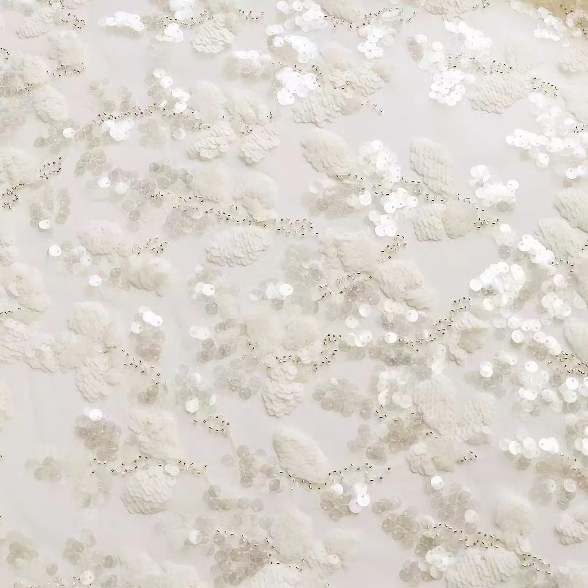 White Sequin Embroidered Lace Tulle Fabric for Custom Dresses and Gowns - Image 3