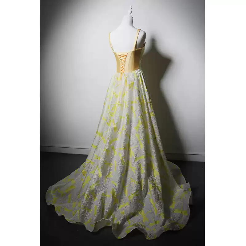 Yellow Evening Dress with Lace-Up Back - Yellow Evening Gown with Flowing Skirt - Yellow Wedding Guest Dress Plus Size - Image 3